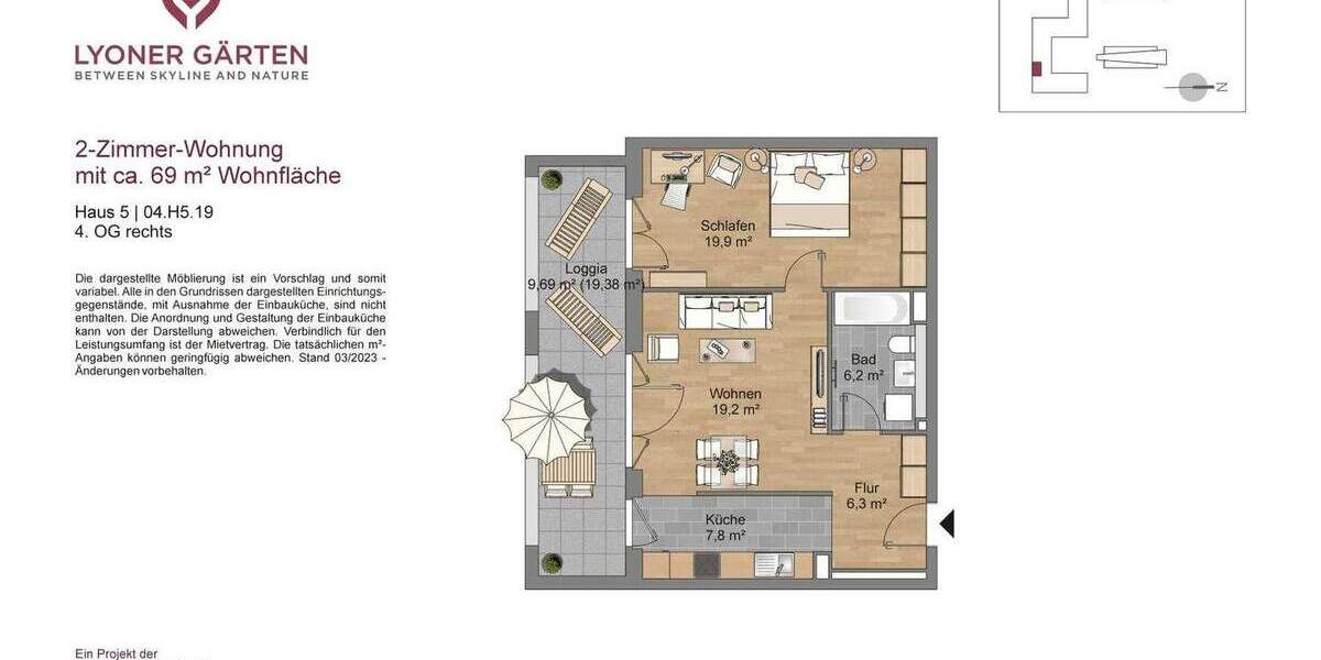 Etagenwohnung Frankfurt am Main Schwanheim - 2 Zimmer, 69 m&sup2;, 1.220&euro; | Angebot:25606812