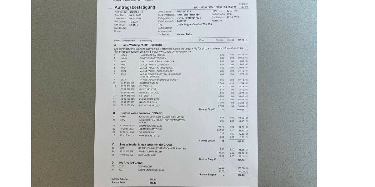 Dacia Jogger Comfort Scheckheft. Insp.Bremse vorne NEU 59.414 km 13.923 € Schwalbach/Taunus 65824