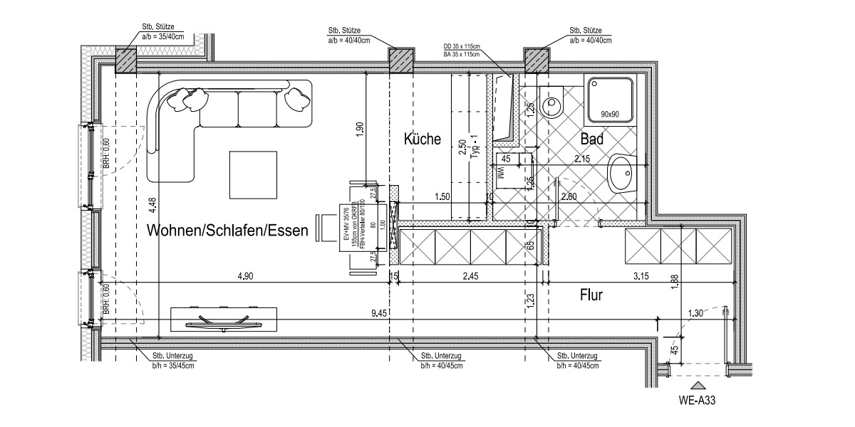 Etagenwohnung Frankfurt am Main Gallus - 1 Zimmer, 45 m&sup2;, 1.250&euro; | Angebot:24973533
