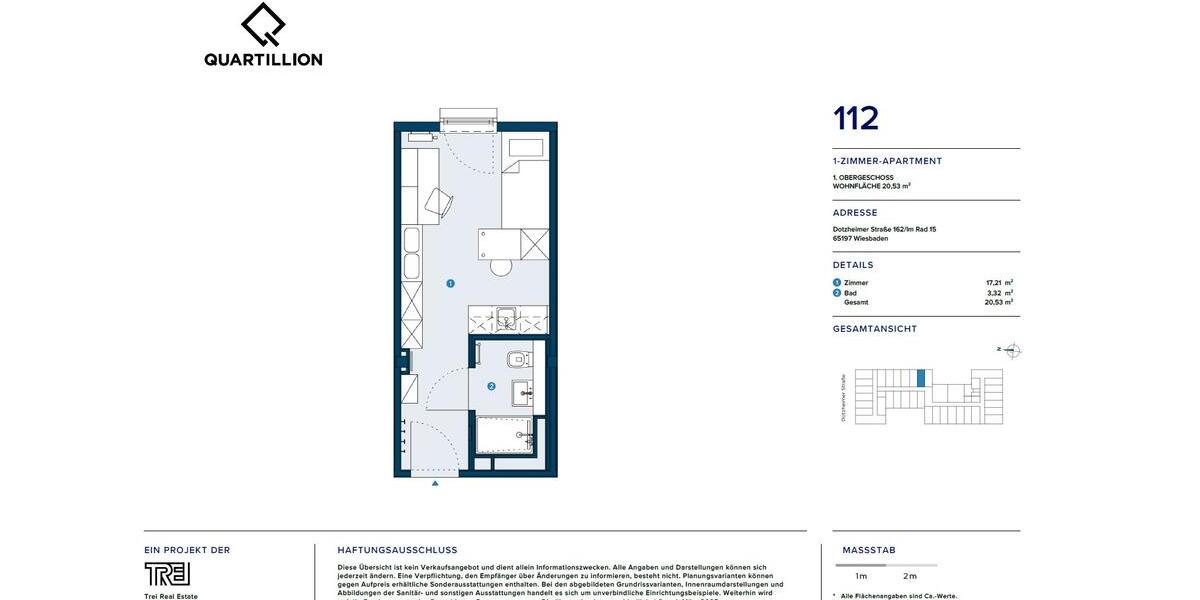 Etagenwohnung Wiesbaden Klarenthal - 1 Zimmer, 21 m&sup2;, 495&euro; | Angebot:25432476