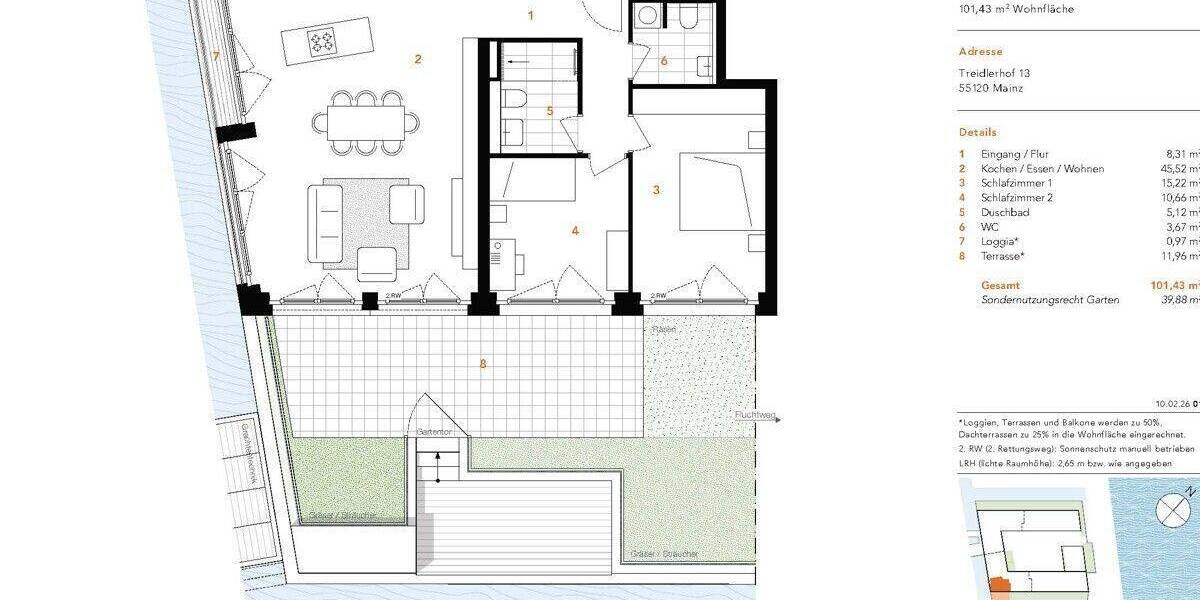 Etagenwohnung Mainz Neustadt - 3 Zimmer, 101 m&sup2;, 859.900&euro; | Angebot:26798723