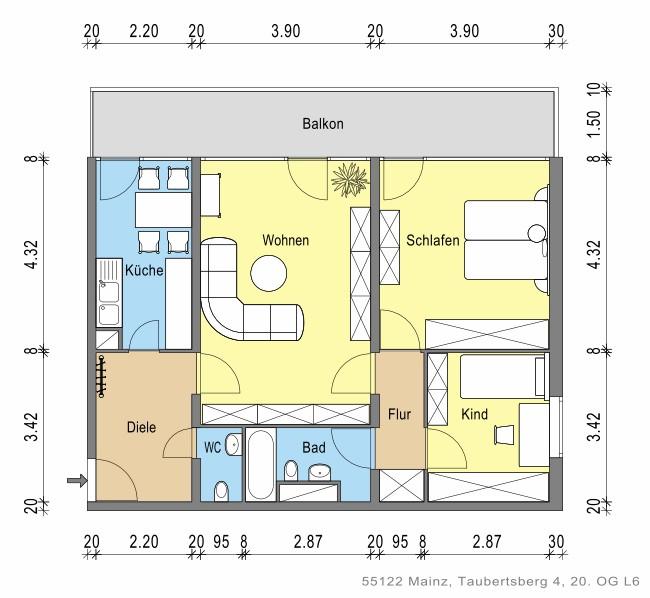 Etagenwohnung Mainz Gonsenheim - 3 Zimmer, 84 m&sup2;, 962&euro; | Angebot:23354882