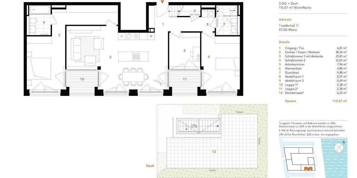Etagenwohnung Mainz Neustadt - 4 Zimmer, 115 m&sup2;, 1.299.900&euro; | Angebot:25702315