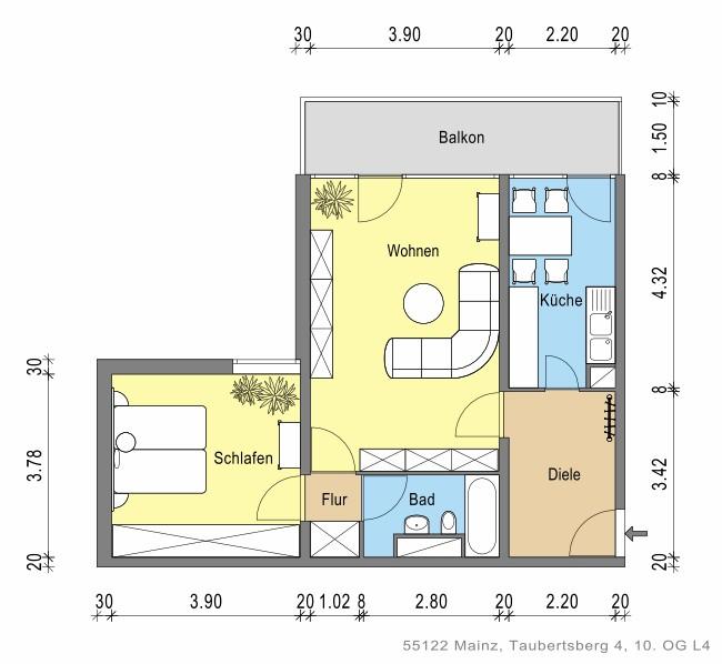 Etagenwohnung Mainz Gonsenheim - 2 Zimmer, 66 m&sup2;, 963&euro; | Angebot:25880941