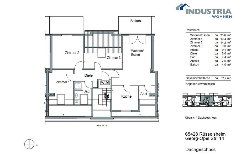 Dachgeschoßwohnung Rüsselsheim am Main - 4 Zimmer, 82 m&sup2;, 259.000&euro; | Angebot:26393918