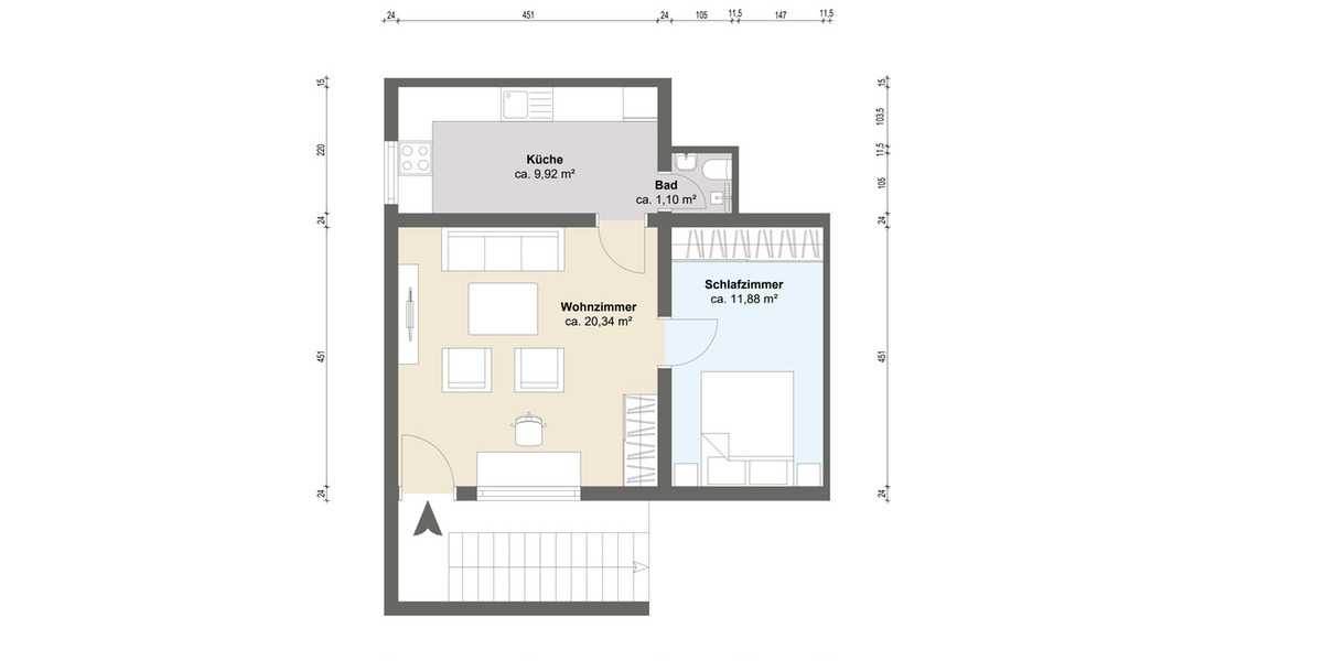 Terrassenwohnung Mainz Lerchenberg - 2 Zimmer, 43 m&sup2;, 500&euro; | Angebot:26189780