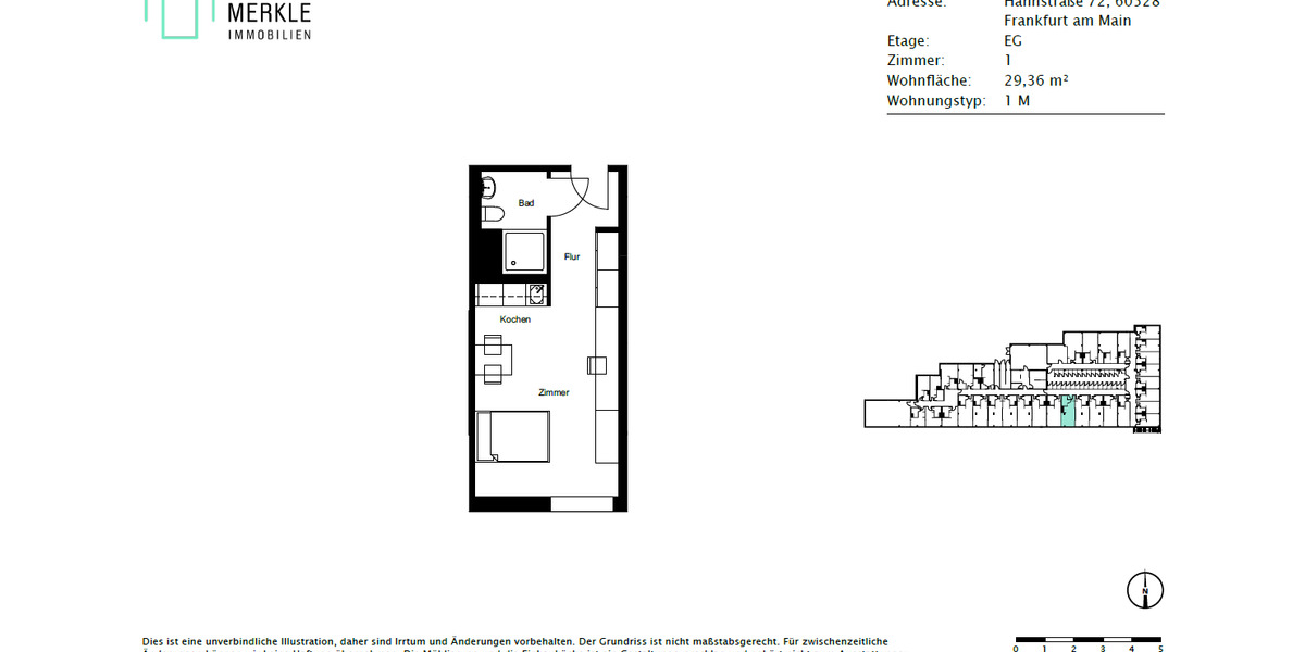 Erdgeschoßwohnung Frankfurt am Main Niederrad - 1 Zimmer, 29 m&sup2;, 620&euro; | Angebot:26060144