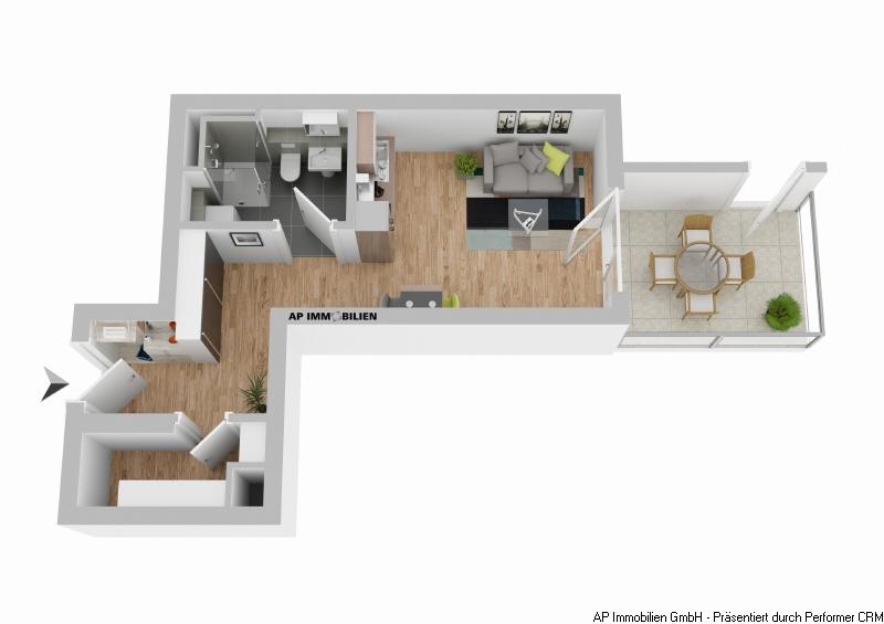 Etagenwohnung Frankfurt am Main Gallus - 1 Zimmer, 39 m&sup2;, 915&euro; | Angebot:26624603