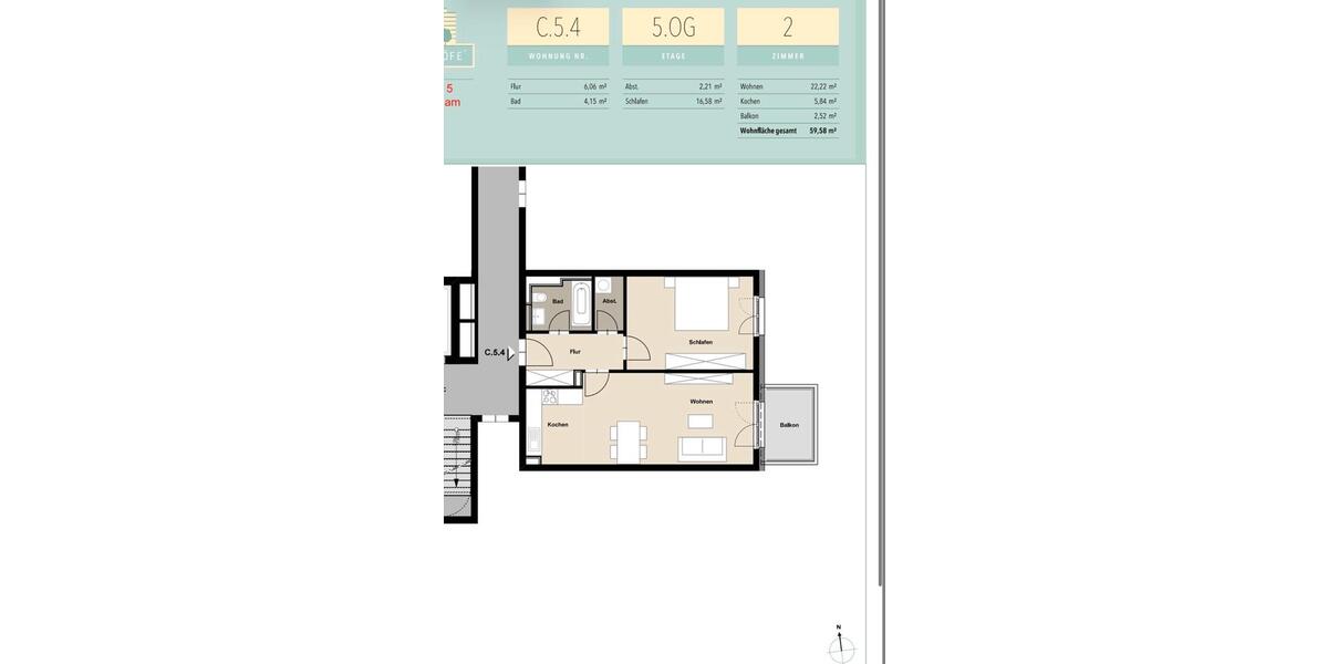 Etagenwohnung Frankfurt am Main Bockenheim - 2 Zimmer, 59 m&sup2;, 1.350&euro; | Angebot:25401898