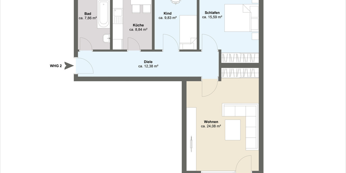 Etagenwohnung Taunusstein Bleidenstadt - 3 Zimmer, 82 m&sup2;, 335.000&euro; | Angebot:25690923