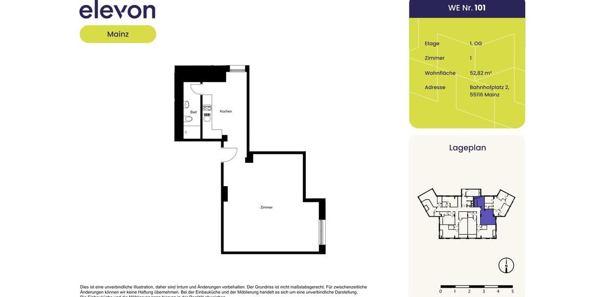 Etagenwohnung Mainz - 1 Zimmer, 53 m&sup2;, 1.155&euro; | Angebot:25959948