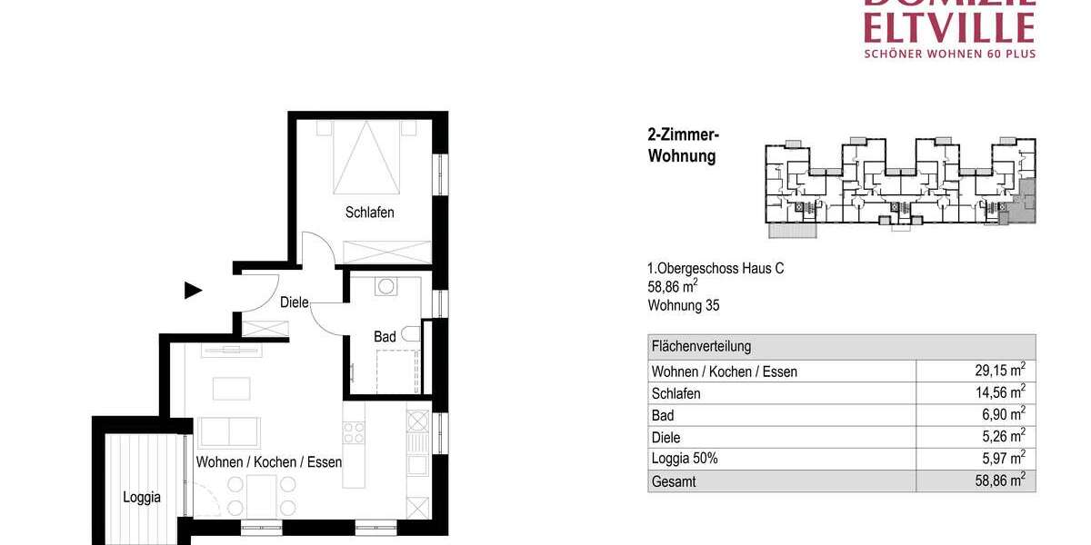 Etagenwohnung Eltville am Rhein Eltville - 2 Zimmer, 59 m&sup2;, 462.900&euro; | Angebot:27016072