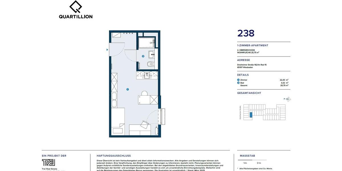 Etagenwohnung Wiesbaden Klarenthal - 1 Zimmer, 26 m&sup2;, 560&euro; | Angebot:25437232