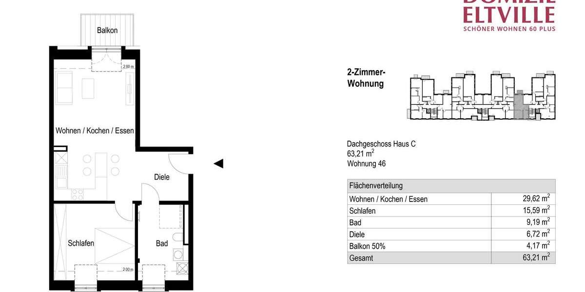 Etagenwohnung Eltville am Rhein Eltville - 2 Zimmer, 63 m&sup2;, 503.900&euro; | Angebot:27016071