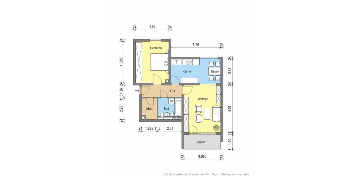 Etagenwohnung Ingelheim am Rhein - 2 Zimmer, 62 m&sup2;, 541&euro; | Angebot:26362503