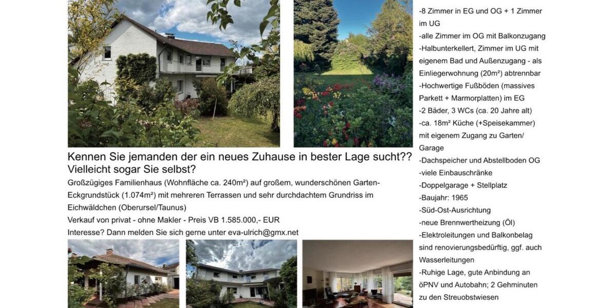 Einfamilienhaus Oberursel (Taunus) - 9 Zimmer, 240 m&sup2;, 1.425.000&euro; | Angebot:26857841