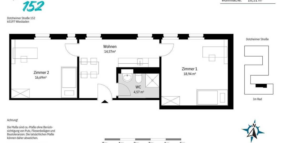 Etagenwohnung Wiesbaden Rheingauviertel / Hollerborn - 2 Zimmer, 54 m&sup2;, 985&euro; | Angebot:26891618