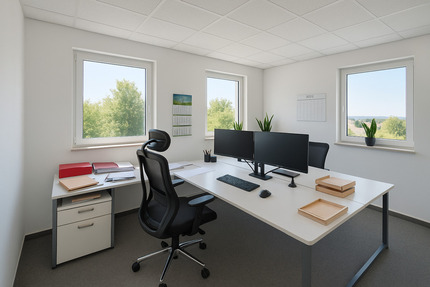 Festes Büro Arbeitsplatz Mainz mit Rollcontainer & Aktenschrank zimmer