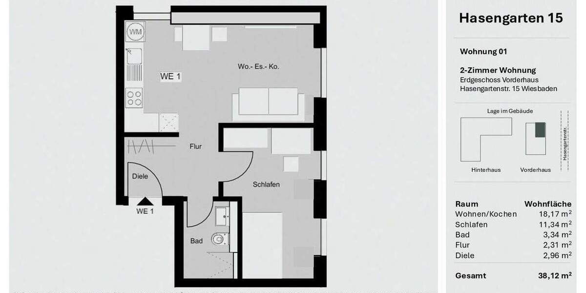 Etagenwohnung Wiesbaden / Wiesbaden Südost Wiesbaden - 2 Zimmer, 37 m&sup2;, 239.000&euro; | Angebot:25796833