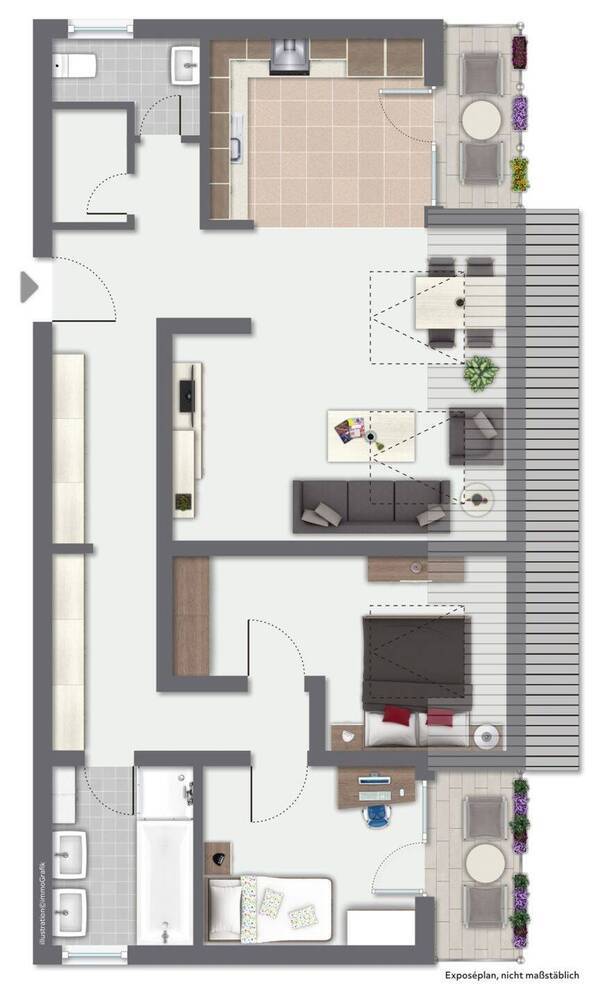 Vermietete 3-Zimmer-Wohnung mit Tageslichtbad und gleich 2 Balkonen