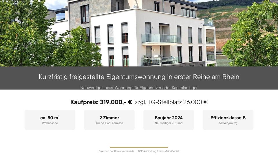 Erdgeschoßwohnung Bingen am Rhein - 2 Zimmer, 50 m&sup2;, 345.000&euro; | Angebot:27144438