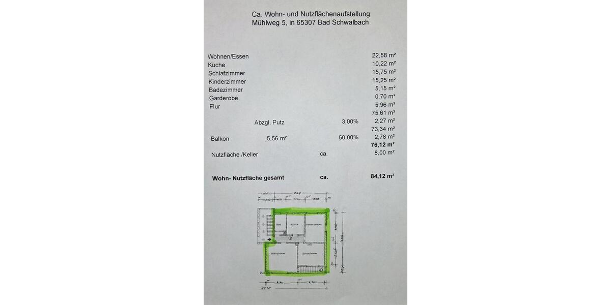 Etagenwohnung Wiesbaden Biebrich - 3 Zimmer, 76 m&sup2;, 199.000&euro; | Angebot:25838451