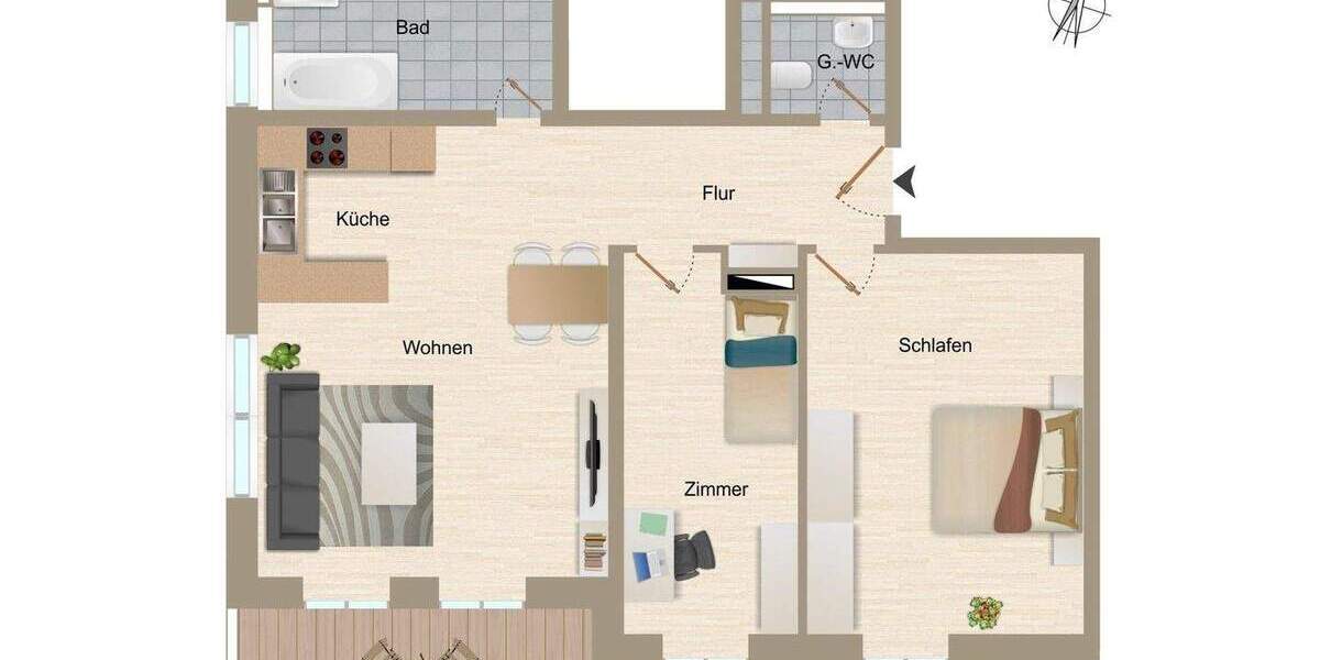 Etagenwohnung Frankfurt am Main Gallus - 3 Zimmer, 81 m&sup2;, 525.000&euro; | Angebot:24748301