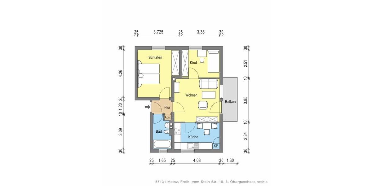 Etagenwohnung Mainz Oberstadt - 3 Zimmer, 79 m&sup2;, 1.103&euro; | Angebot:23739171