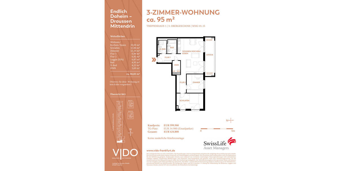 Etagenwohnung Frankfurt am Main Altstadt - 3 Zimmer, 94 m&sup2;, 599.900&euro; | Angebot:25702313