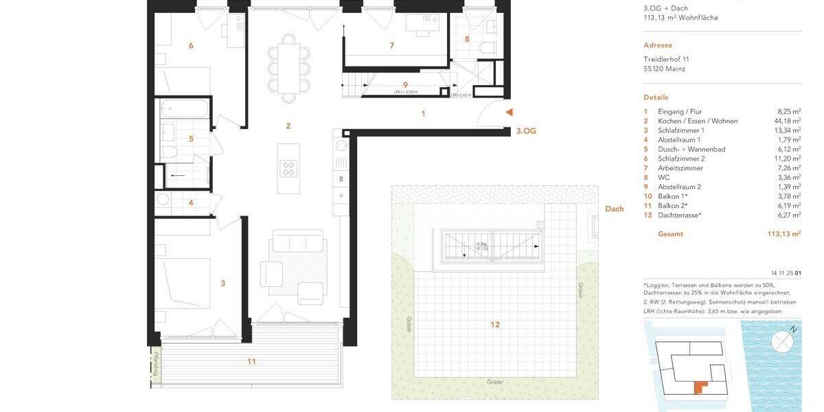 Etagenwohnung Mainz Neustadt - 3 Zimmer, 113 m&sup2;, 1.149.900&euro; | Angebot:26391718