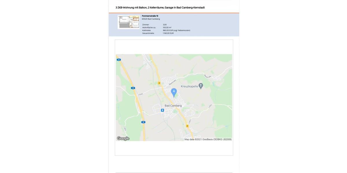 Etagenwohnung Bad Camberg - 3 Zimmer, 101 m&sup2;, 270.000&euro; | Angebot:25640875