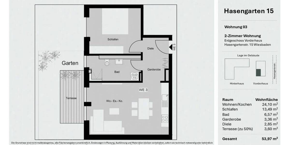 Etagenwohnung Wiesbaden / Wiesbaden Südost Wiesbaden - 2 Zimmer, 54 m&sup2;, 345.000&euro; | Angebot:25796834