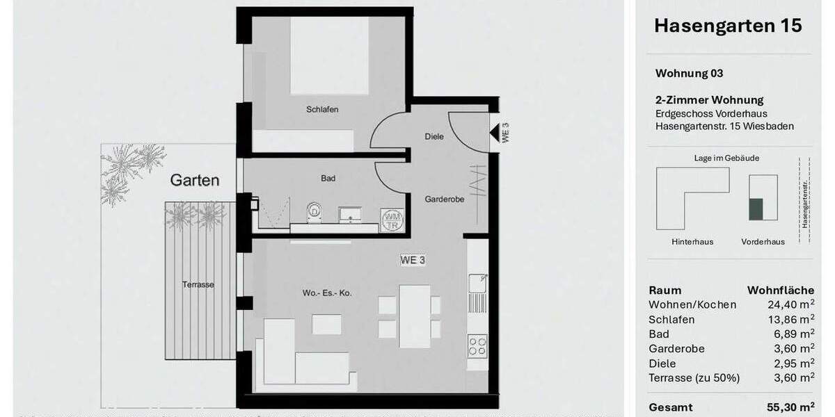 Etagenwohnung Wiesbaden / Wiesbaden Südost Wiesbaden - 2 Zimmer, 54 m&sup2;, 345.000&euro; | Angebot:25796834