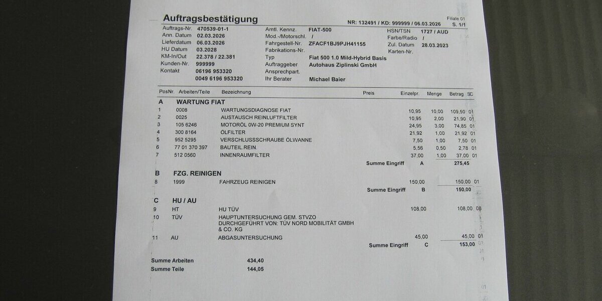 Fiat 500 1.0 Mild-Hybrid +10500.-Netto+Insp-TÜV+ NEU 22.380 km 12.445 &euro; Schwalbach/Taunus 65824