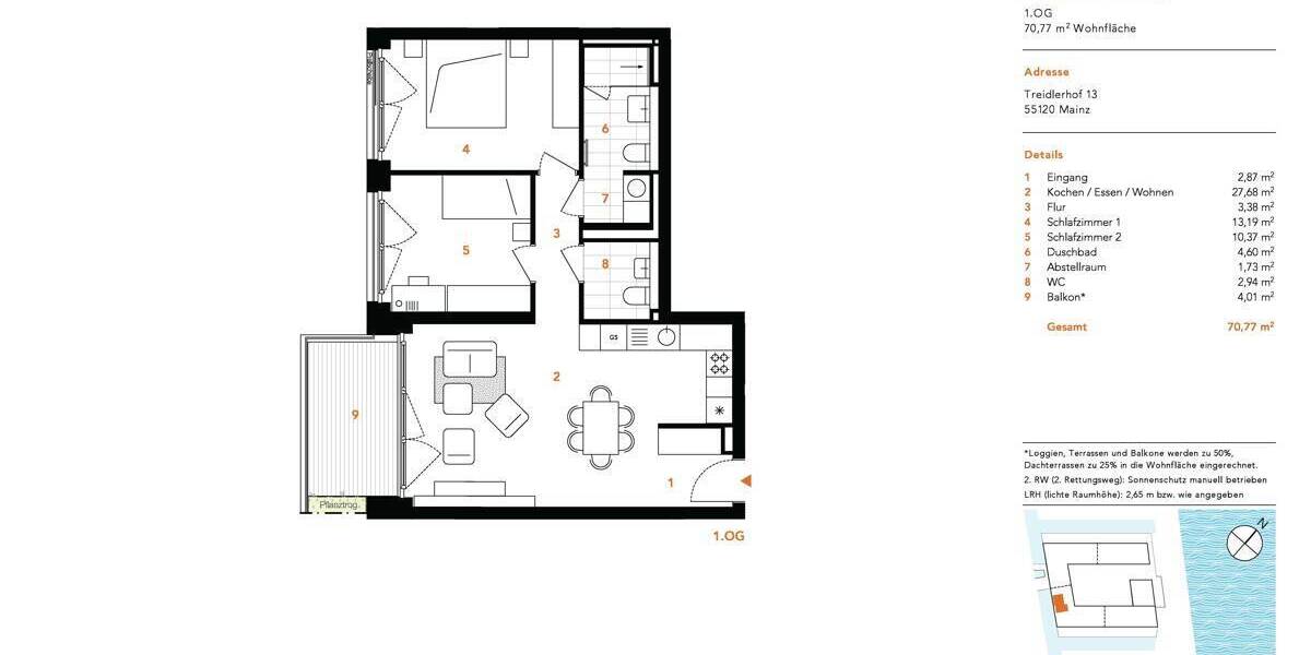 Etagenwohnung Mainz Neustadt - 3 Zimmer, 70 m&sup2;, 539.000&euro; | Angebot:26017874
