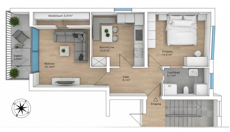 Helle, gut geschnittene 2,5-Zimmer-Wohnung mit EBK und Balkon 2.5 zimmer