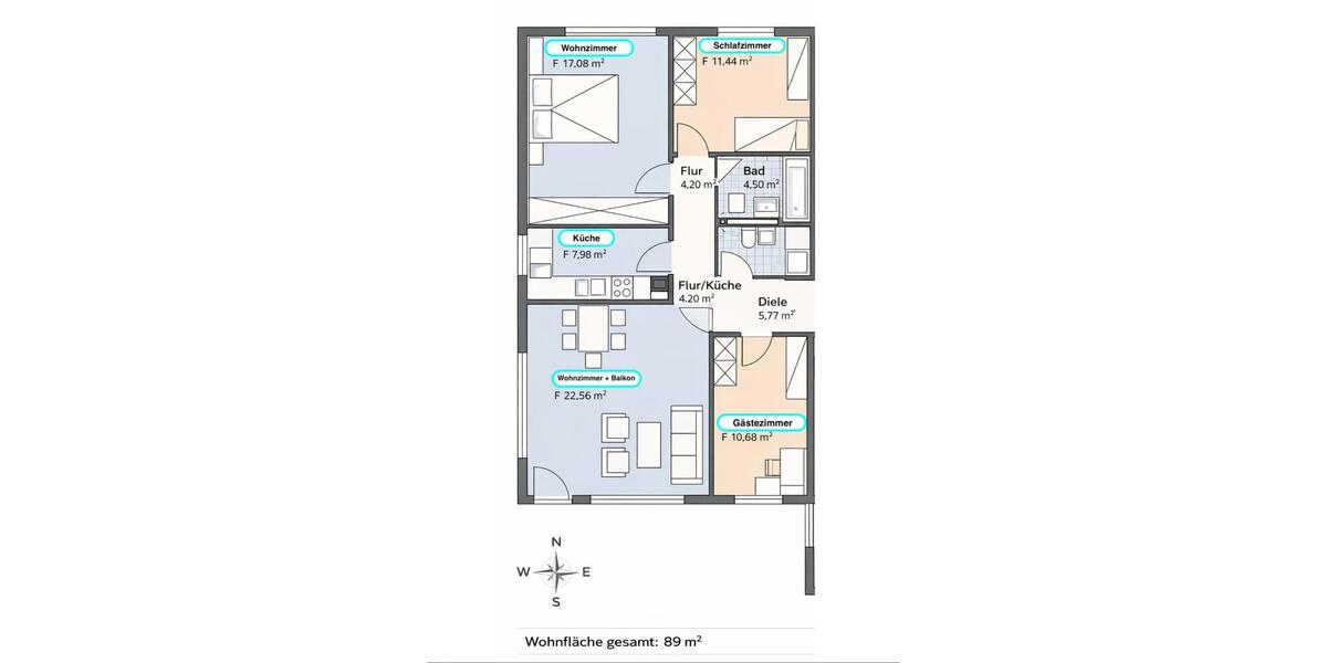 Hochparterre Wiesbaden Biebrich - 4 Zimmer, 89 m&sup2;, 399.000&euro; | Angebot:27078120